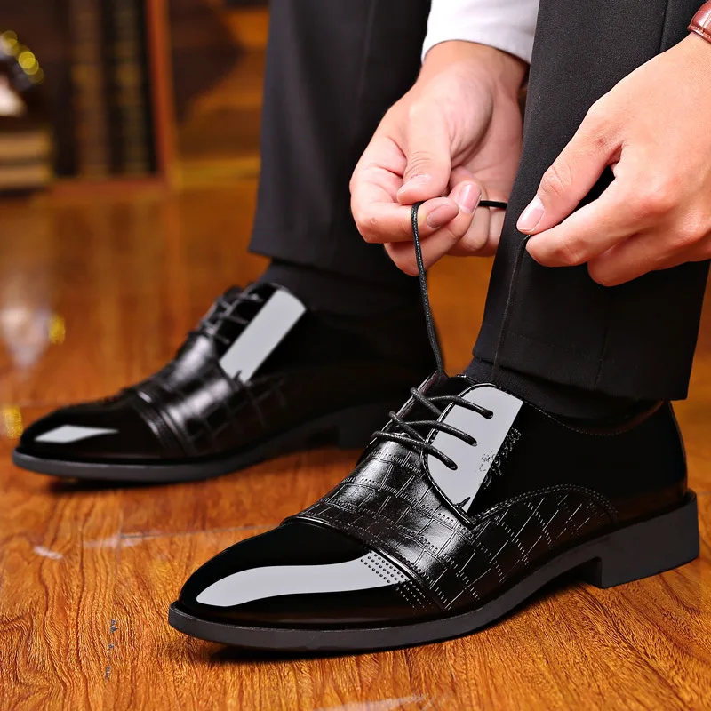Mazefeng Brand Men\'s Leather Formal Shoes Lace Up Dress Shoes Oxfords Fashion Retro Shoes Elegant Work Footwear Men Dress Shoes