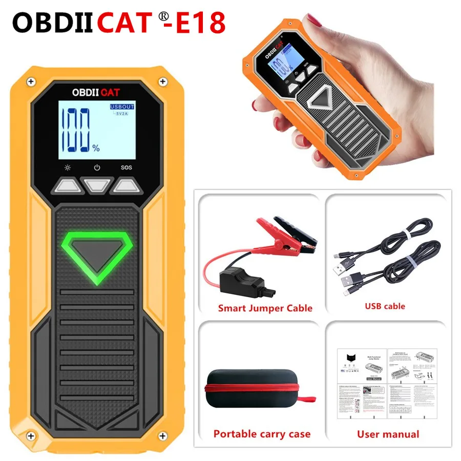 

New Upgraded 12V Car Jump Starter OBDIICAT-E18 Multi-Function Power Bank Emergency Charger Automobile Startup High Efficiency l