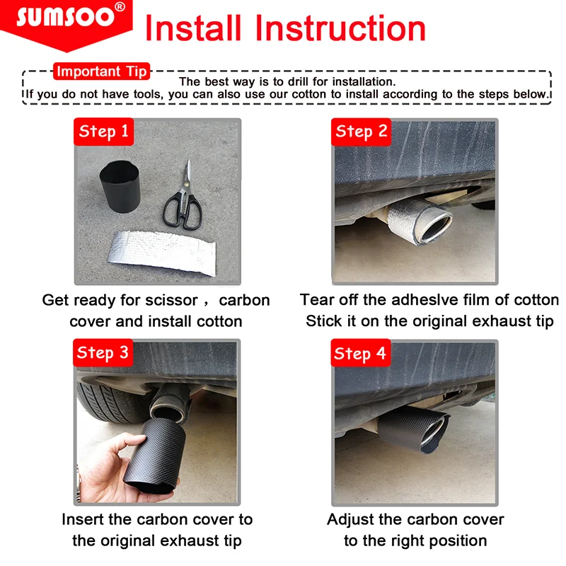 genuine SUMSOO Curly / Straight Full Exhaust Pipe Matte/ Glossy Cover Car Universal Exhaust Muffler Pipe Tip Cover Accessories