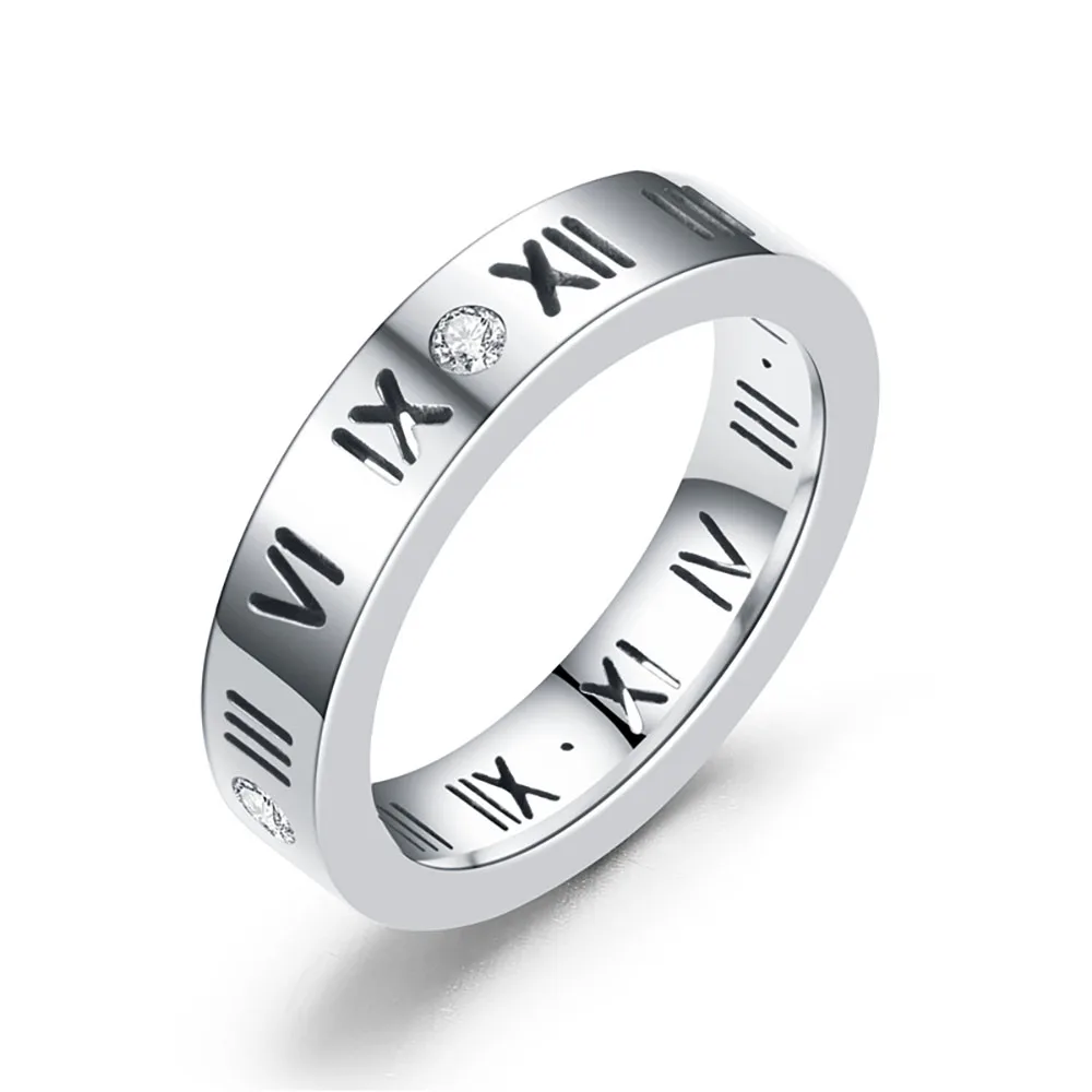 Stainless Steel CZ Roman Numeral Ring for Women Girls,Rose Gold Plated With Crystal