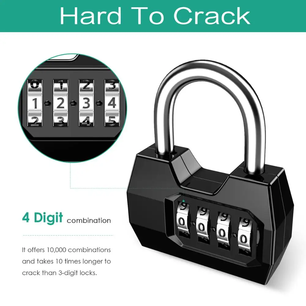 Portable 4 Dial Digit Combination Lock Weatherproof Protection Security Padlock Outdoor Gym Safely Code Lock Black