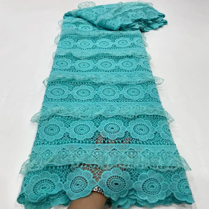 

Latest African Guipure Cord Lace Fabric With 3D Chiffon Lace Nigerian Water Soluble Cord Lace Fabrics For Party Wedding TS9337