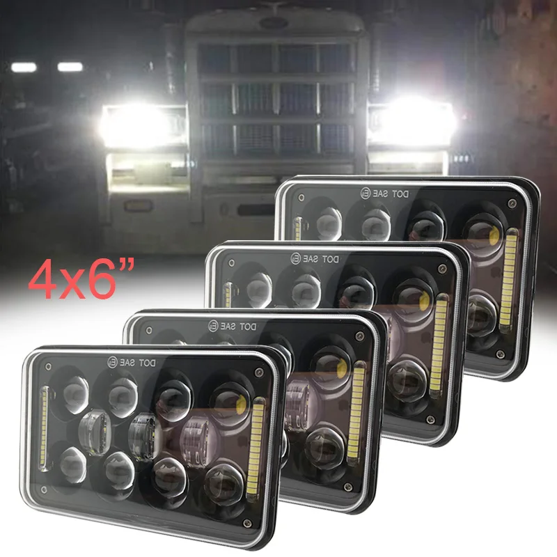 

4pcs 60W Rectangular 4x6 Led Headlights H4656 H4651 H4652 H4666 H6545 Headlight Replacement for F reightliner Peterbilt Kenworth