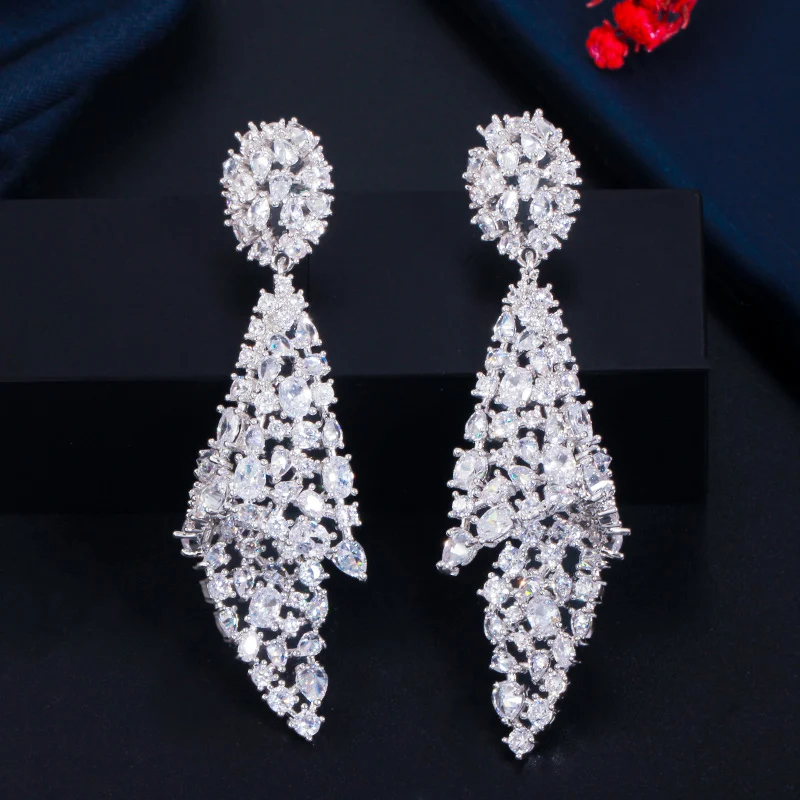 

CWWZircons Geometric Shiny White Cubic Zirconia Long Drop Luxury Designer Earrings for Wedding Brides Jewelry Accessories CZ767