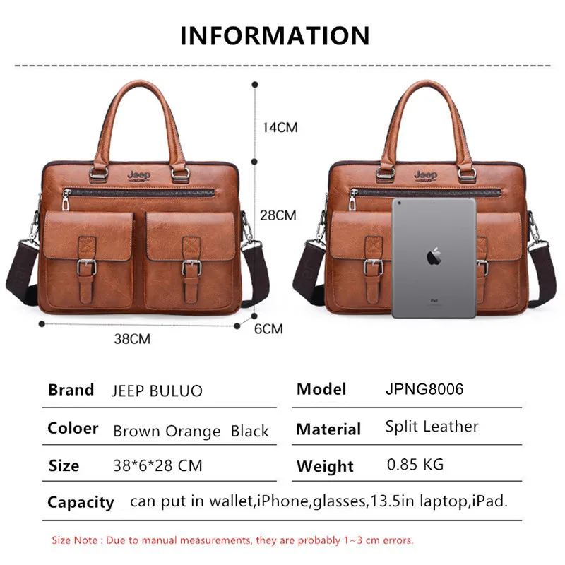 JEEP BULUO Briefcase Bags For Men Business Fashion Office Work Handbags Famous Brand New Design Men\'s Briefcase 13.5\' Laptop Bag