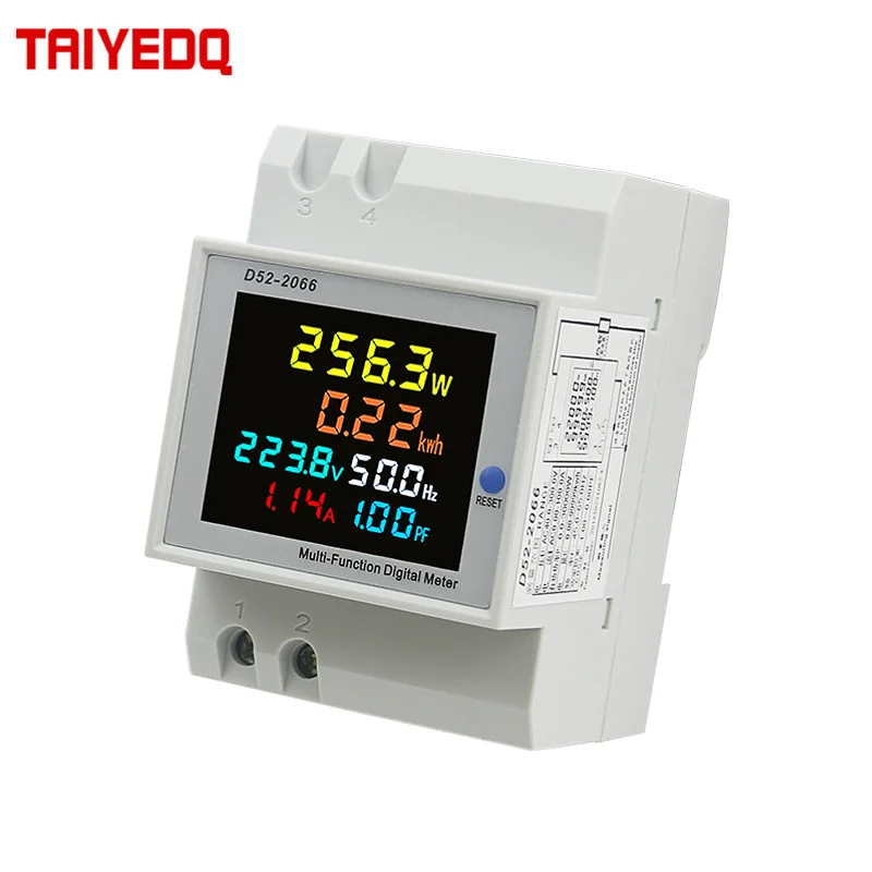 6IN1 Display Smart Meter Din Rail AC Monitor Voltage Current Power Factor Active KWH Electric Energy Frequency Meter D52-2066