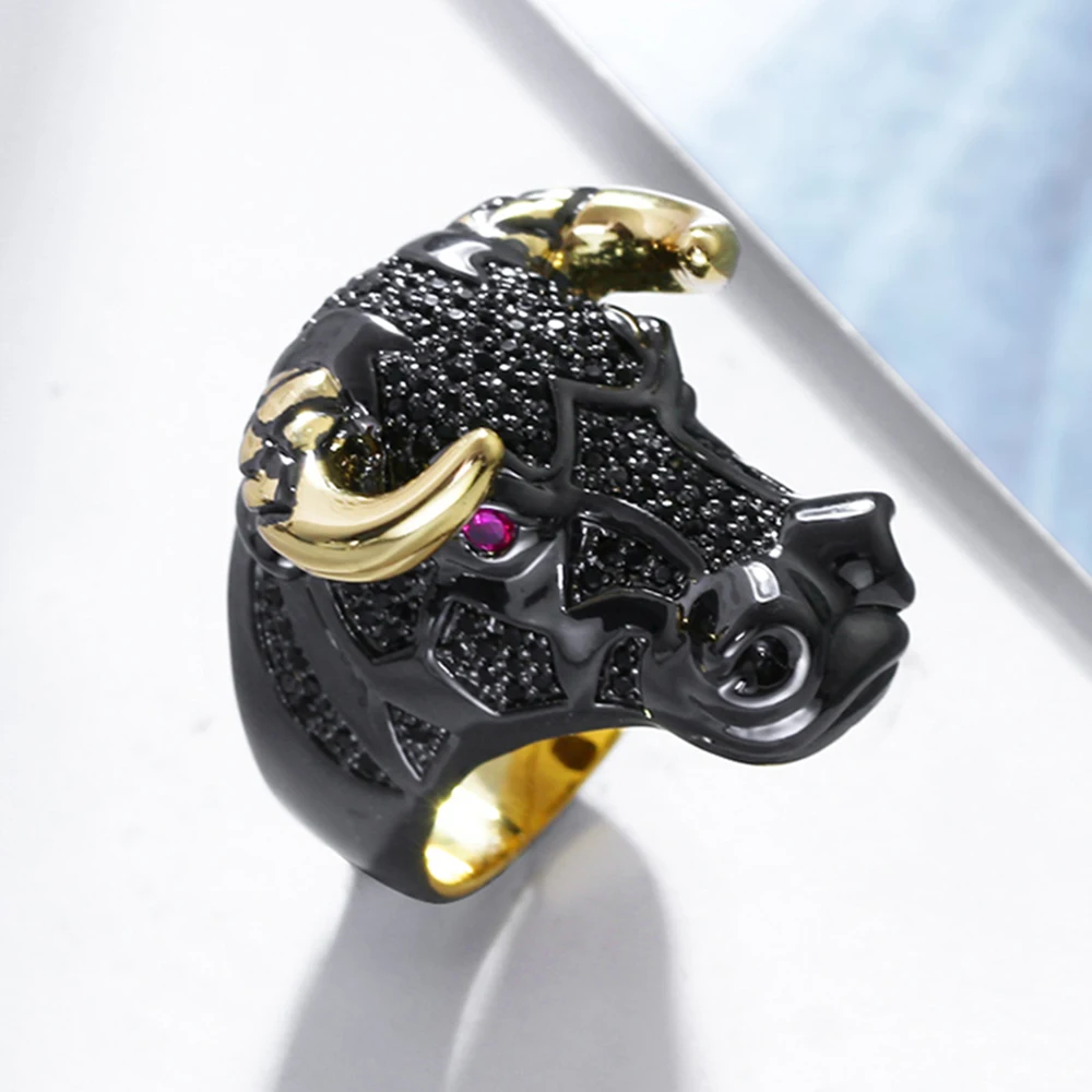 

New Animal big Ring Black Punk design 2 tone color Zodiac Animals Cow Design OX Rings unusual jewelry for women