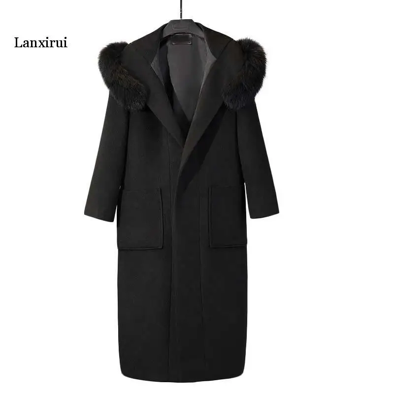 

Women's jacket Winter Fashion Temperament Dig fur collar Women's Woolen Coat New Thick Warm Hooded Women Woolen Coat