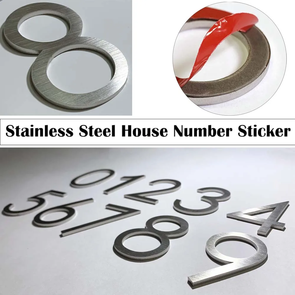 

60mm Stainless Steel Self Adhesive House Number Sticker Metal Doorplate Home Door Plaque Numbers Sign For Mailbox Street Numbers