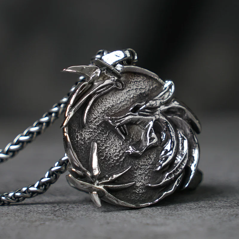 Wizard necklace for men  wolf stainless steel pendant