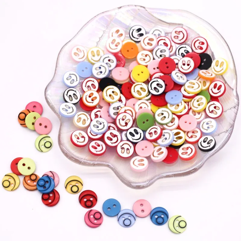 Mixed 11mm  Round Smile Acrylic Buttons Handicrafts Supplies for Clothing Hat DIY Handmade Sewing Needlework Accessories 50pcs