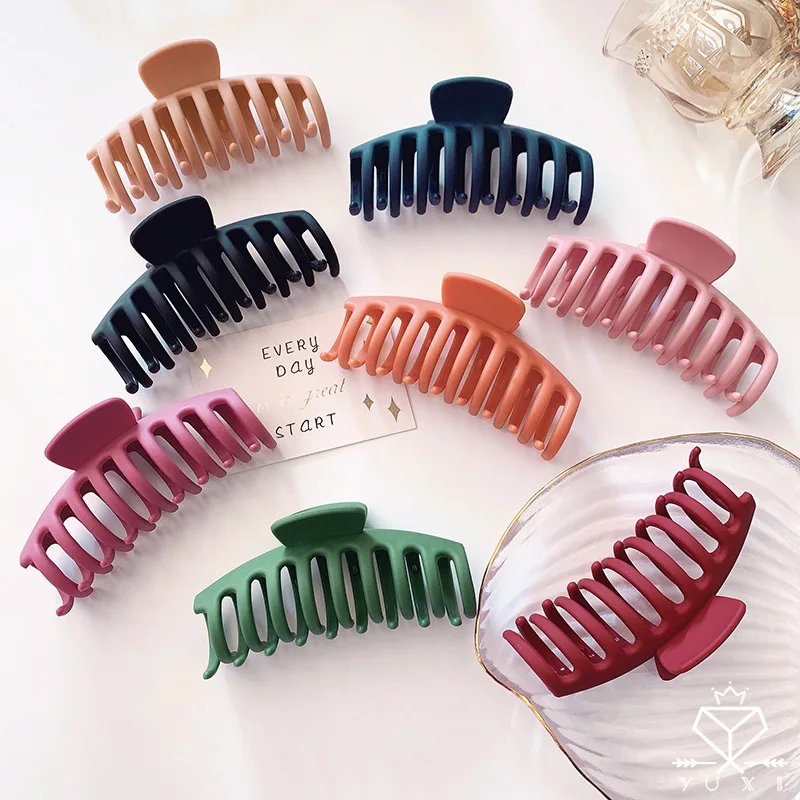 Large Acrylic Women Girls Vintage Hair Claws Solid Color Bathroom Matte Ponytail Holder Crab Clip Hairpins Headwear Accessories