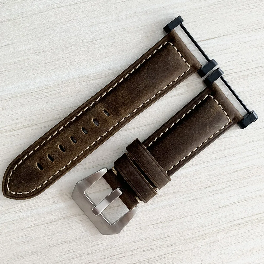 Hot Sale Quality Crazy Horse Leather Watch Band 24mm Khaki For Suunto essential Watch Strap Suunto Core watchband And Adapter