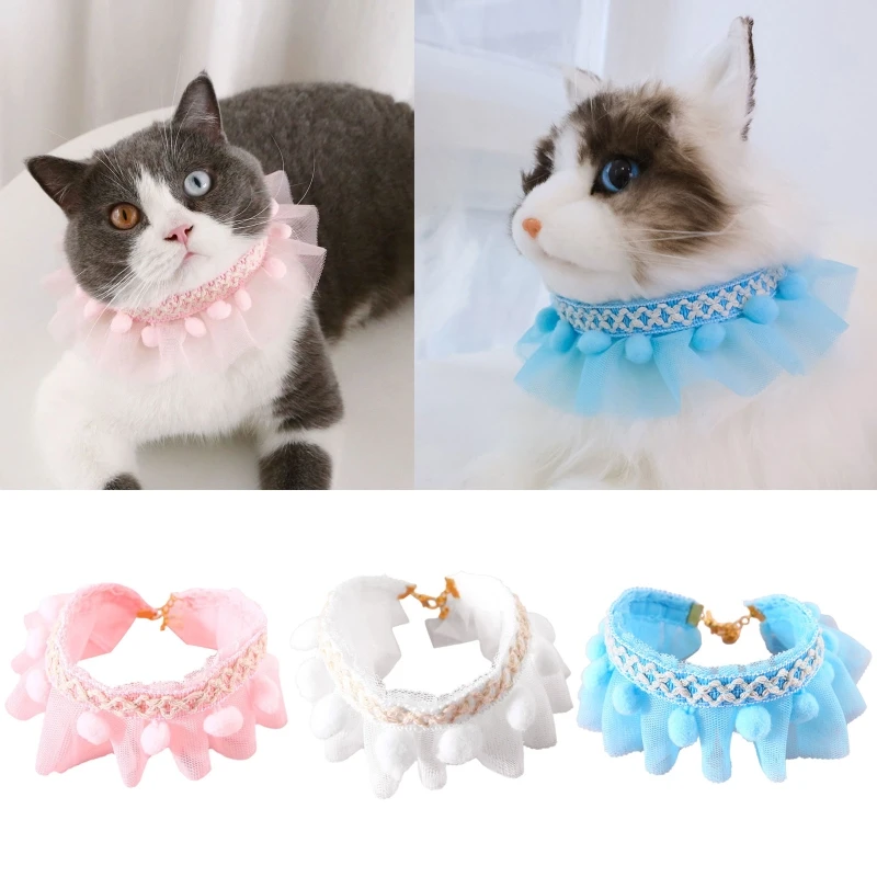 

Cute Lace Cats Necklace Collars Small Hairballs Collar For Puppy Fashion Simple Pets Party Adjustable Supplies Accessories