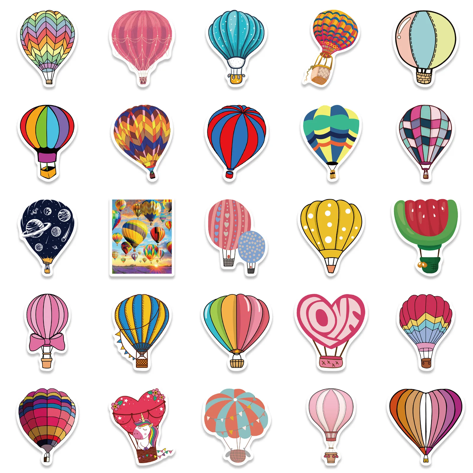 50PCS Cartoon Hot Air Balloon Stickers for Wall Suitcase Skateboard Laptop Luggage Fridge DIY Decal