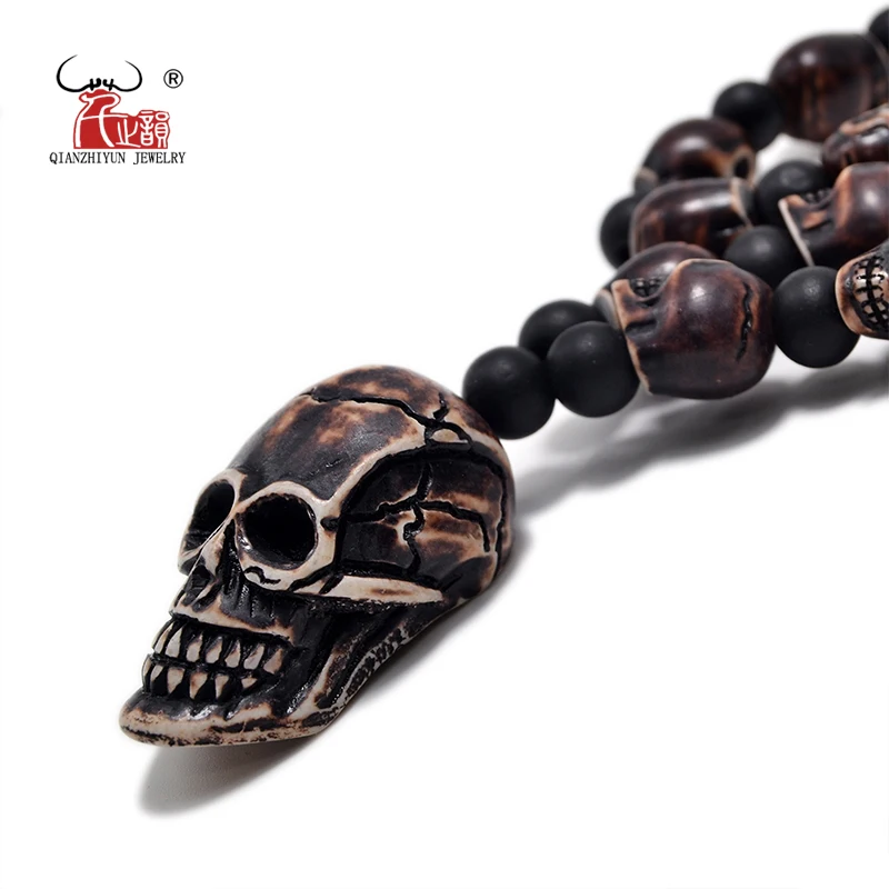 FX802 Hot Imitation bone necklace non-mainstream man sautoir skull beaded necklace Europe United States hip hop pendant necklace