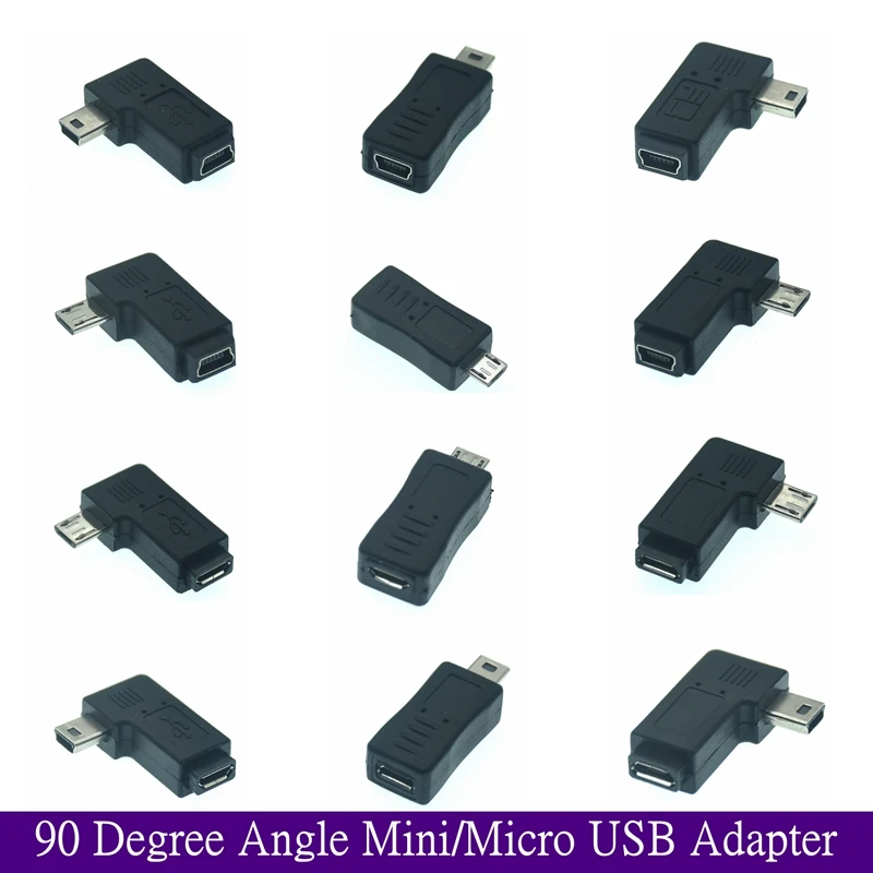 Left Right Angled 90 Degree Micro USB Male Female To Mini USB Female Adapter Connector Converter Adaptor For Mobile Phones MP3