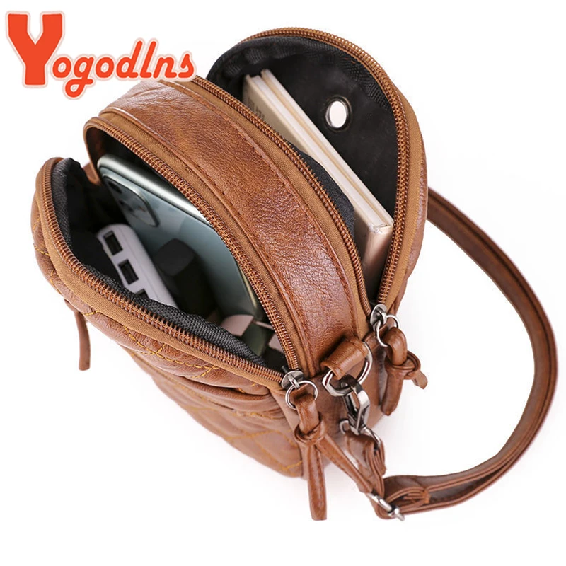 Yogodlns Fashion Plaid Shoulder Bag For Women PU Leather Crossbody Bag Light Mobile Phone Purse Small Square Bag Shopping Bag