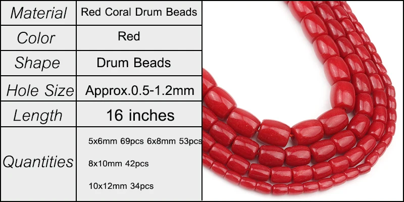 3 Größen Rote Korallen-Trommelperlen für Schmuckherstellung, Armbänder, DIY, Handgemachtes 15-Zoll-Damenkettenarmband – Detail 1