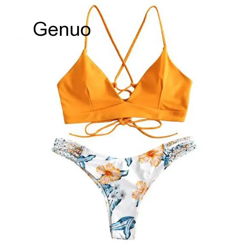 

Swimsuit Women Bikinis Mujer WWomen's Bikini Cut Flower Two Piece Swimsuit Pushups Swimwear Beachwear