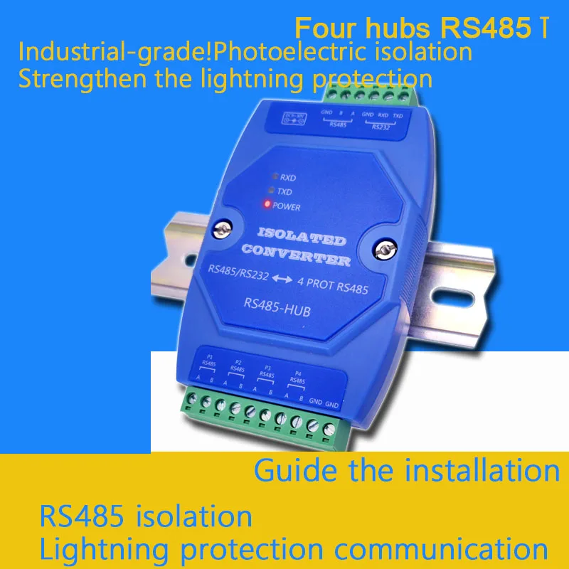 4-channel RS485/232 Hub Photoelectric Isolator Sub-sharer Splitter Rs485hub1 in 4 Out of Four Ports