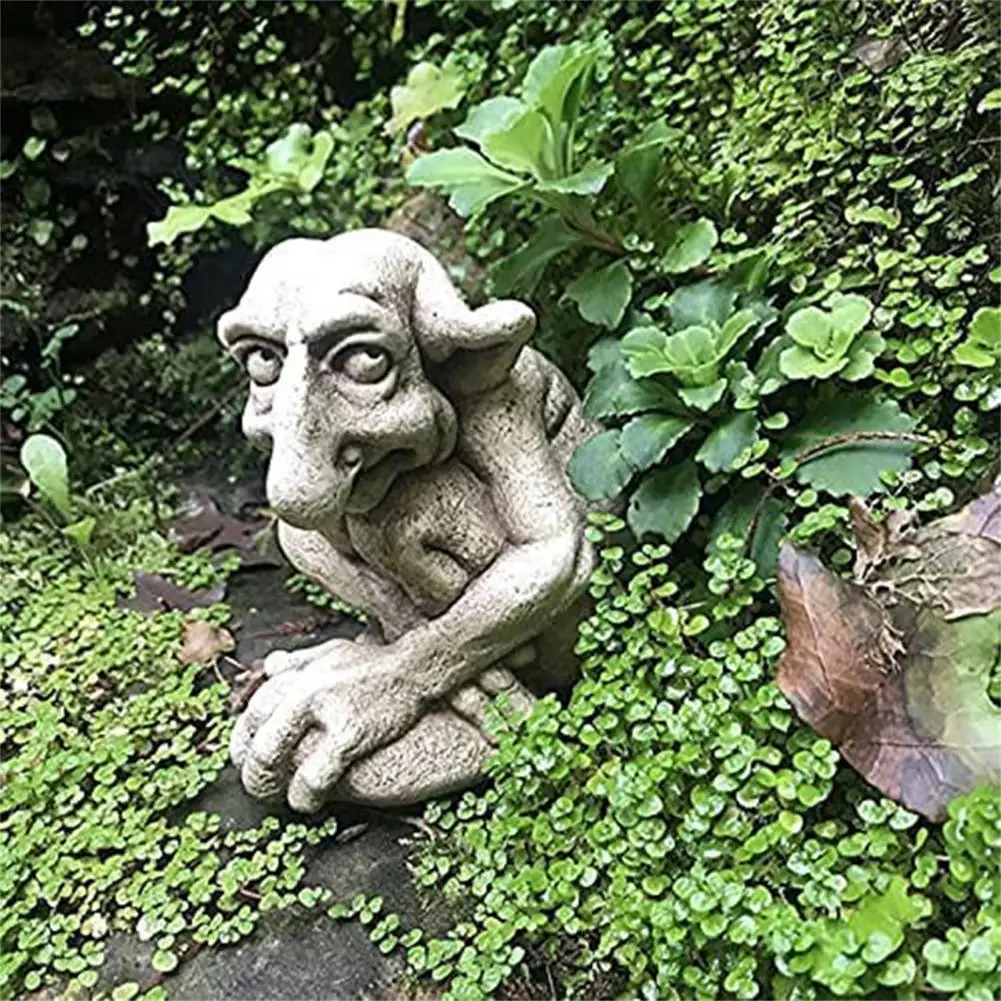 Gothic Gargoyle Statue Friendly Troll Garden Statue Gargoyle Statue Cast Stone Troll Resin Old Man Figurine Garden Art Decor