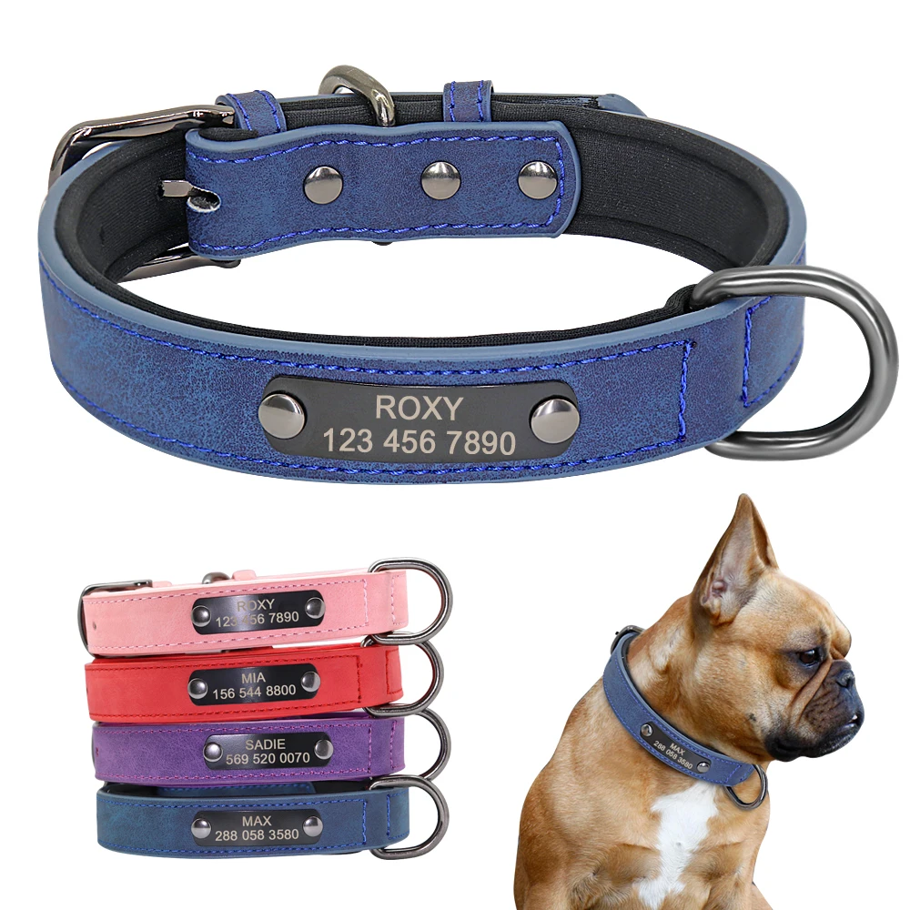 

Custom Dog Collar Personalized Small Dogs Leather Collar Engraved Puppy Pet ID Tag Collars Pet Products For French Bulldog Pug