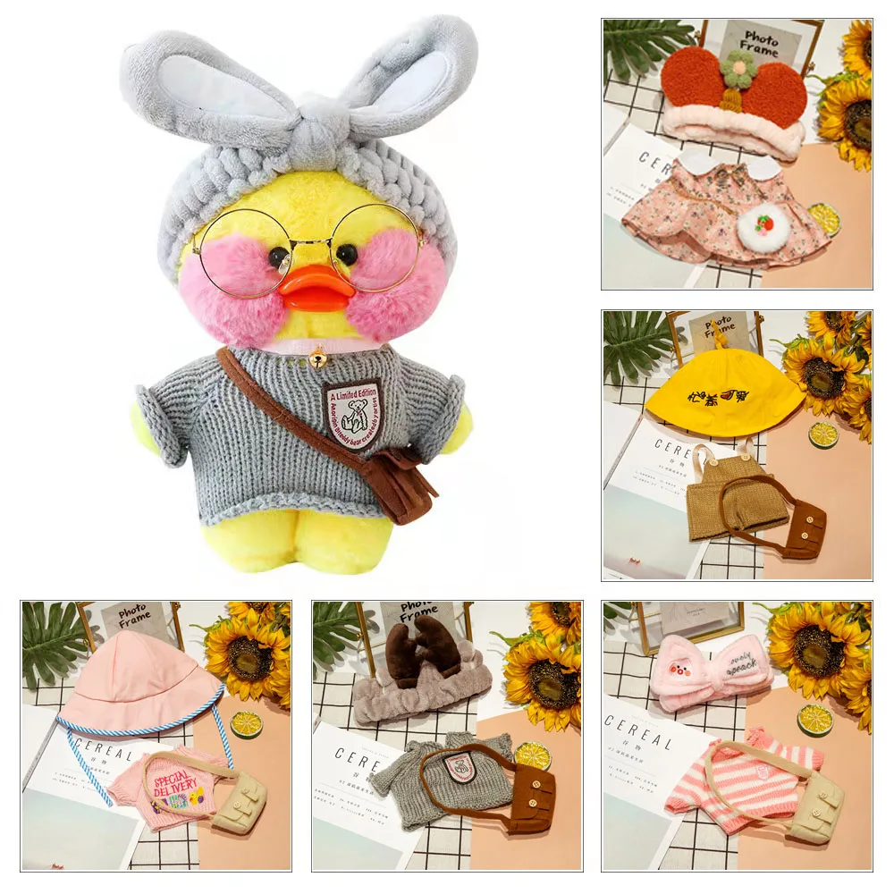 30cm Lalafanfan Duck Clothes And Accessories Mini Yellow Duck  Plush Dolls Clothes Headband Bag Set Toys For Kids Girls Gifts