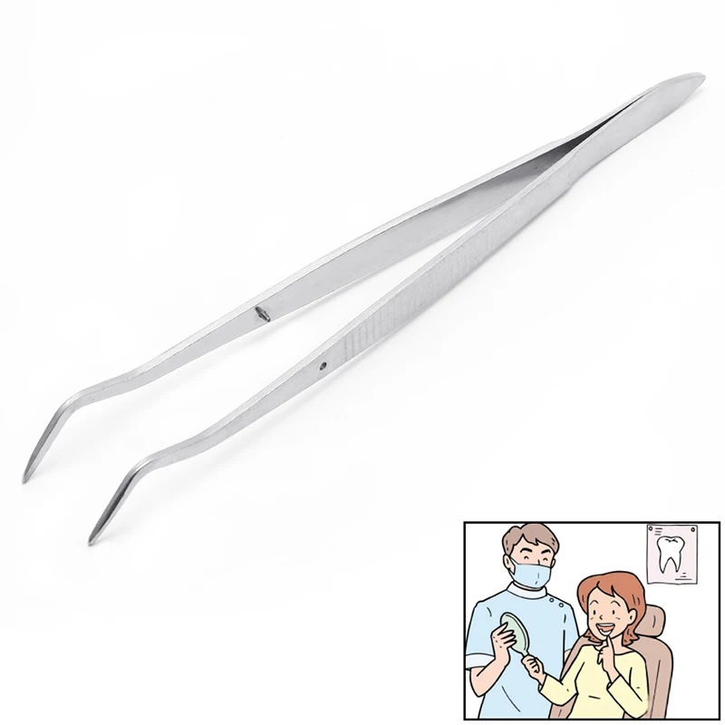 Stainless Steel Tweezers Serrated Curved Dental Instruments Dental Tool