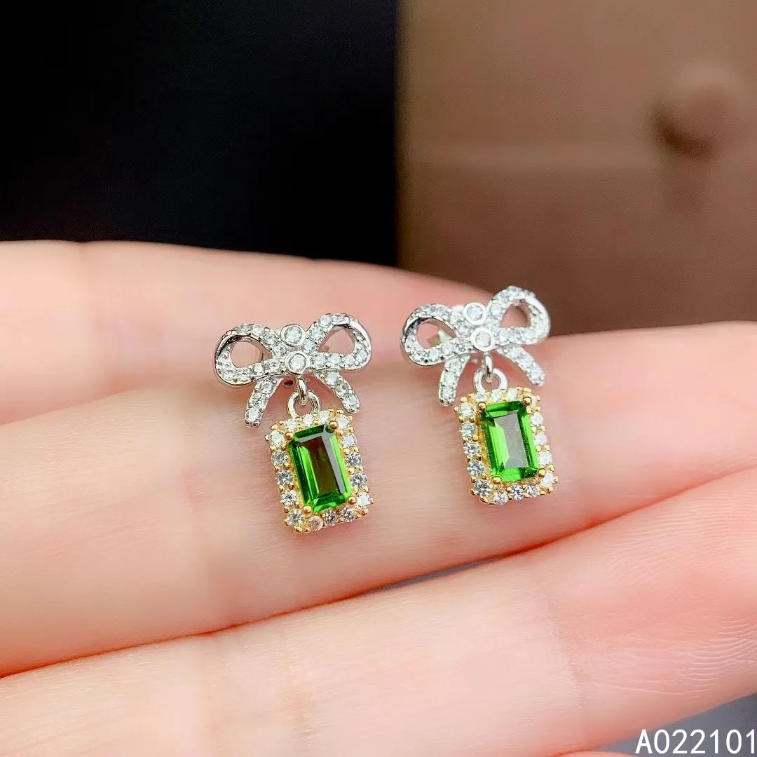 

KJJEAXCMY fine jewelry 925 silver natural Diopside new girl noble earrings hot selling ear stud support test Chinese style