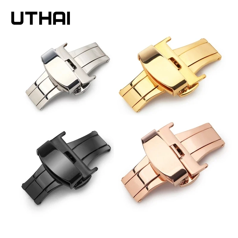 UTHAI Watch Fold Buckle P89 Stainless steel butterfly double push buckle 10-22mm Button Deployment Clasp Buckles Watch Accessori