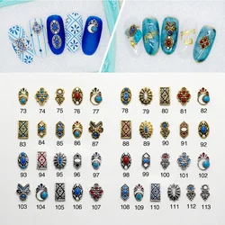 20pcs Blue/Red Retro turquoise totem flower 3D Alloy Nail Art Rhinestone metal nails accessories nail art decoration DIY charms