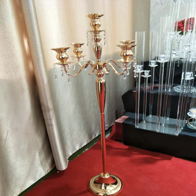 

6pcs)Party Decor gold metal Candle Holder Stands Gold Tall antique brass Candelabra Centerpieces flower stand Wedding yudao1987