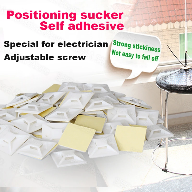 

100Pcs White 20*20mm Cable Base Mount 2cmx2cm Self Adhesive Cable Wire Zip Tie Mounts Bases Wall Holder Fixing Seat Clamp