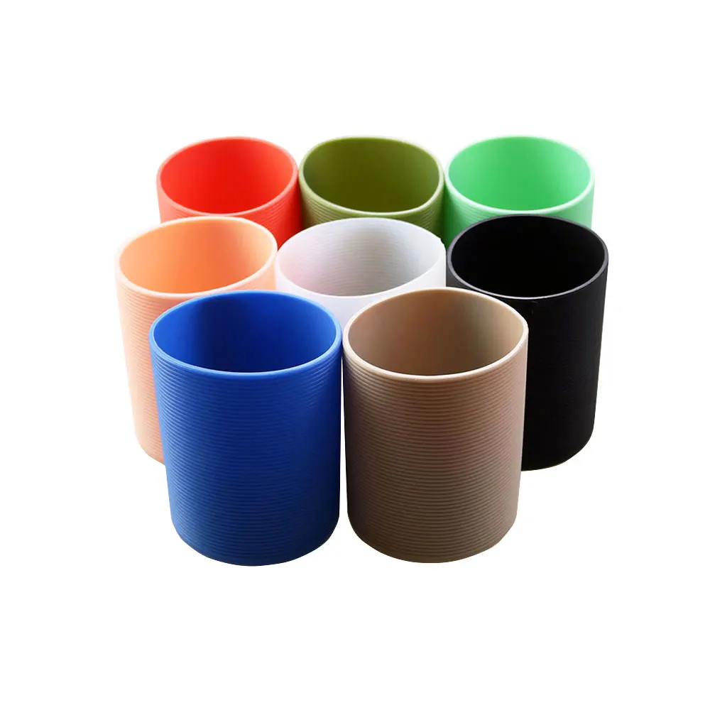 6.5CM Silicone Heat Insulated Cup Sleeve Stripes Non-slip Wraps Protective For Glass Cup Sleeve Water Bottle Kettle Cover