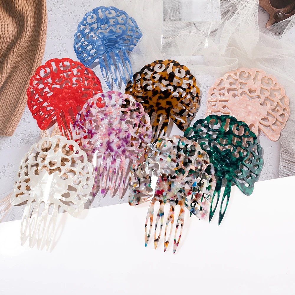 Vintage Hair Combs Colorful Acetate Hair Accessories Faux Tortoise shell Women Hair clips Flamenco dancers Headdresses jewelry