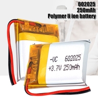 3.7V 250mah 602025 Li-polymer Rechargeable Battery For PSP Smart Watch LED Lamps Bluetooth Speakers Mini Cameras