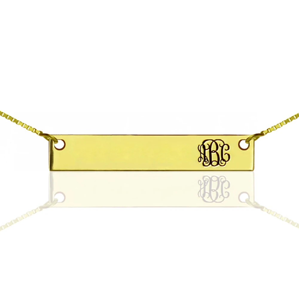 Uonney Dropshipping Engraved Monogram Initial Bar Necklace Customized Necklace Silver Gold Gift For Women Mother