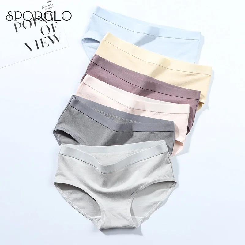 SPORCLO 1 PC Morandi Color Cotton Women's Underwear Mid-rise Soft Briefs Plain Simple Breathable Panties Soft M/L/XL Lingerie