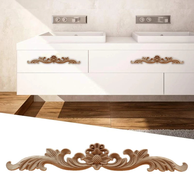 Apliques de madera tallada para cama, puerta, armario, 4 piezas, sin pintar, DIY