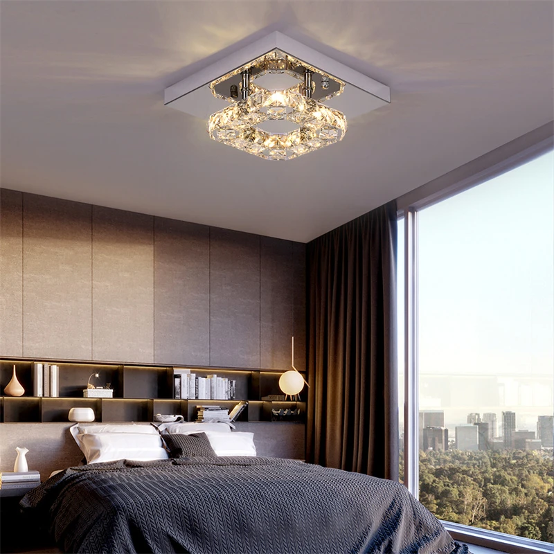 Modern LED Crystal Chandelier Lighting Mirror Rings Ceiling Lamp for Living Room Kitchen Luminaire Home Decor Light Fixture