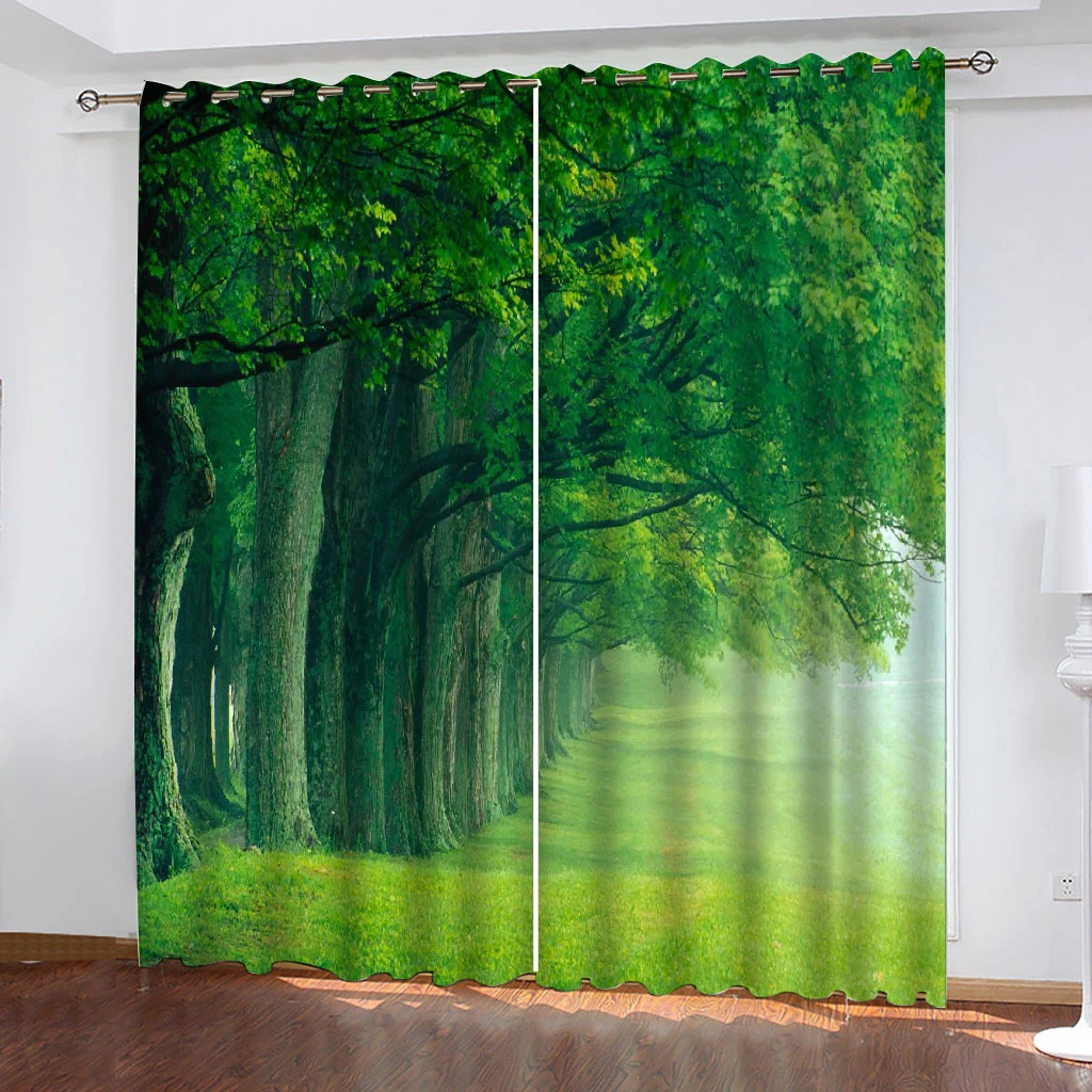 

photo Blackout Window Drapes Luxury 3D Curtains green forest curtains 3d Curtains Blackout for Living Room