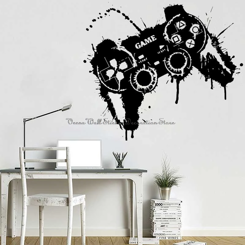 

Splash paint art gamepad wall stickers host mobile computer games gifts for children boys room bedroom decoration vinyl decals