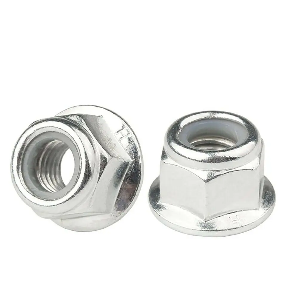 5/10/20/50Pc M3 M4 M5 M6 M8 Hex Flange Nylon Insert Lock Nuts Carbon Steel White Zinc Plated Hexagon Self-locking Nylock Locknut