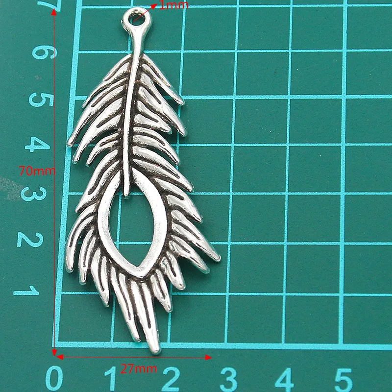 3PCS 27X70mm 3 Color Big Feather Charms Animal Pendant Jewelry Metal Alloy DIY Necklace Bracelet Earrings Handwork Marking