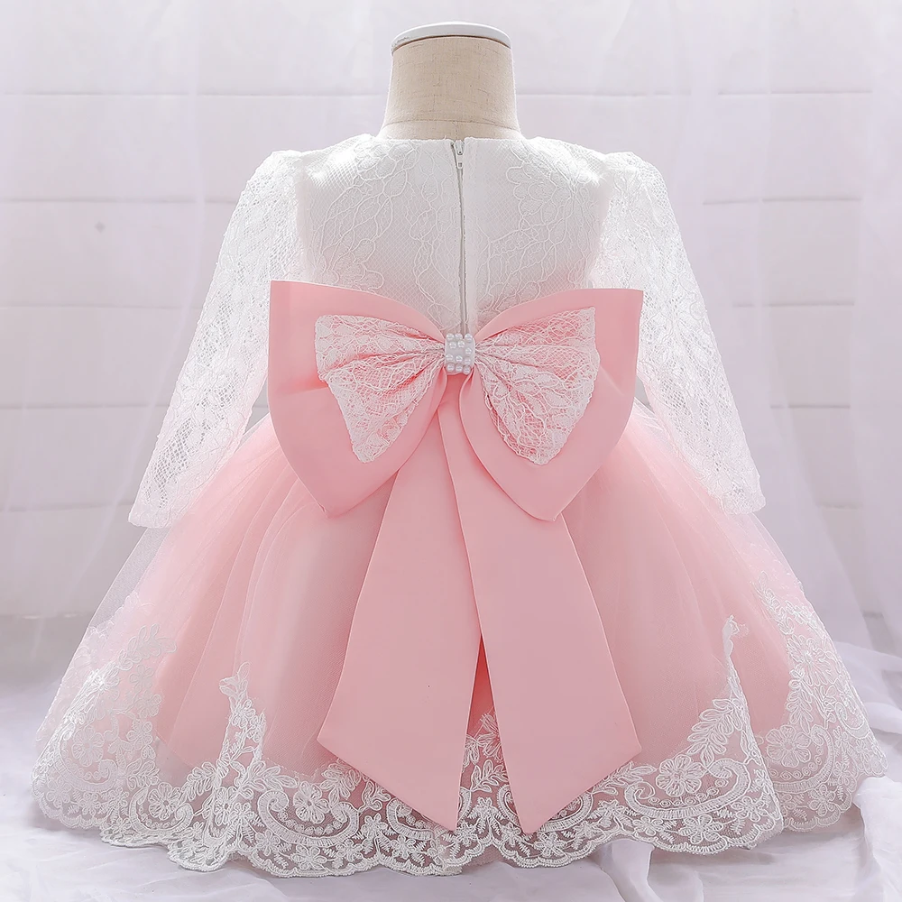 Baby Girls Dress Newborn Girl Long Sleeve Lace Party Wedding Dresses With  Big Bow Infant Girl 1st Birthday Princess Dress - AliExpress