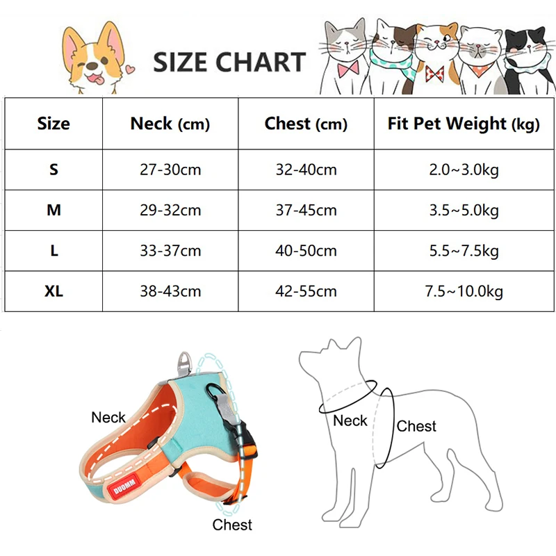 Adjustable Dog Harness Leash Set Easy Walking Puppy Cat Harness Vest French Bulldog Chihuahua Collar Rope For Small Medium Dogs