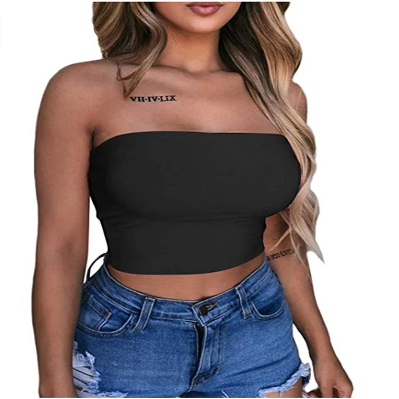 Top Women Bra Selling Solid Color Tube Tops in Europe and America New Yoga Sports Women\'s Wrapped Vest Women\'s Tube Top Cropped