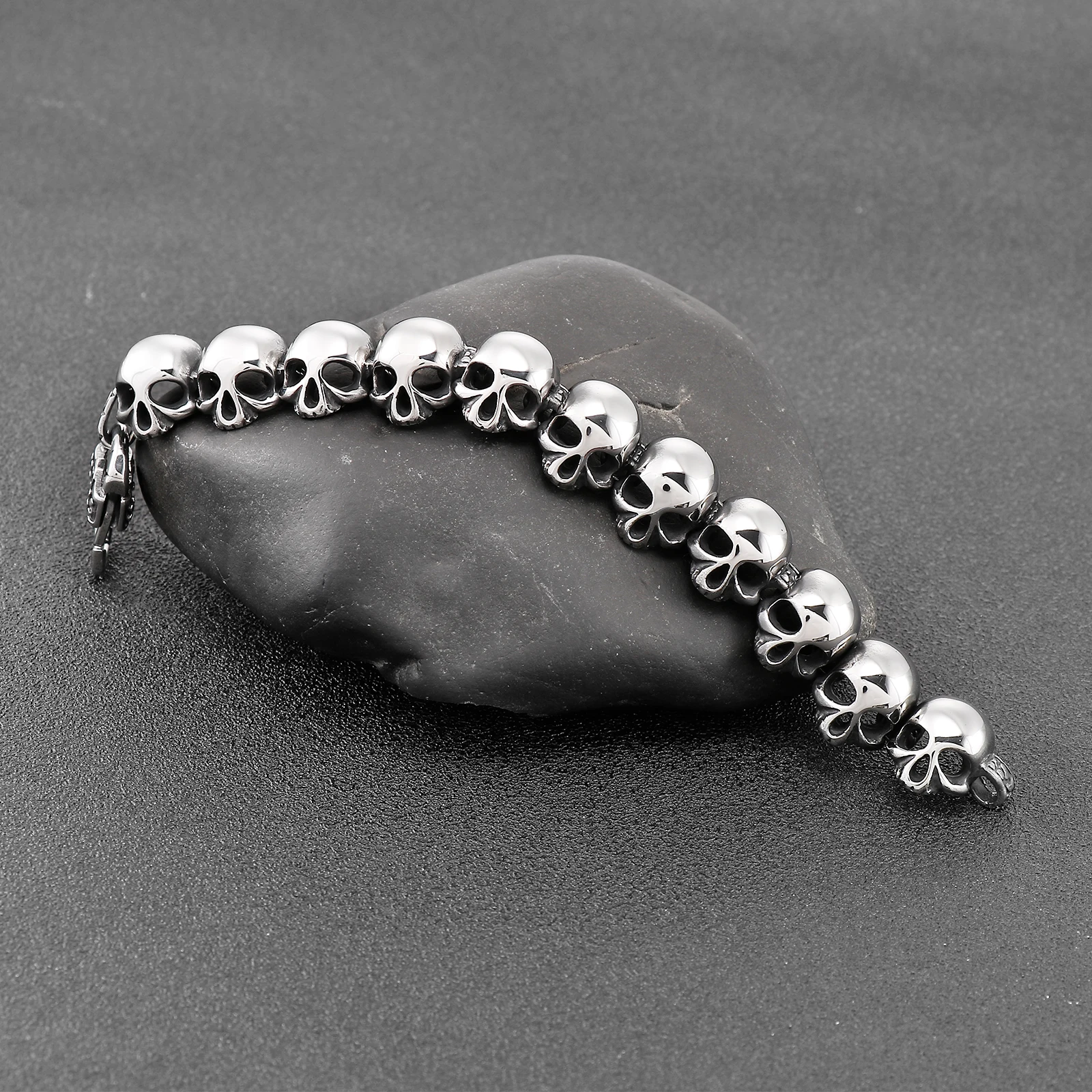 Mens Stainless Steel Skull Chain Bracelet With Spring Clasp Heavy Jewelry