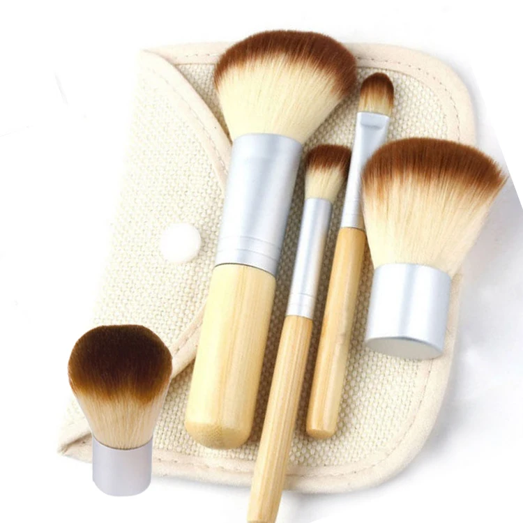 Makeup Cosmetic Brush Foundation Powder Reusable Storage Pouch Convenient Carry Kit4pcs Soft Bamboo Natural Cotton and Hemp